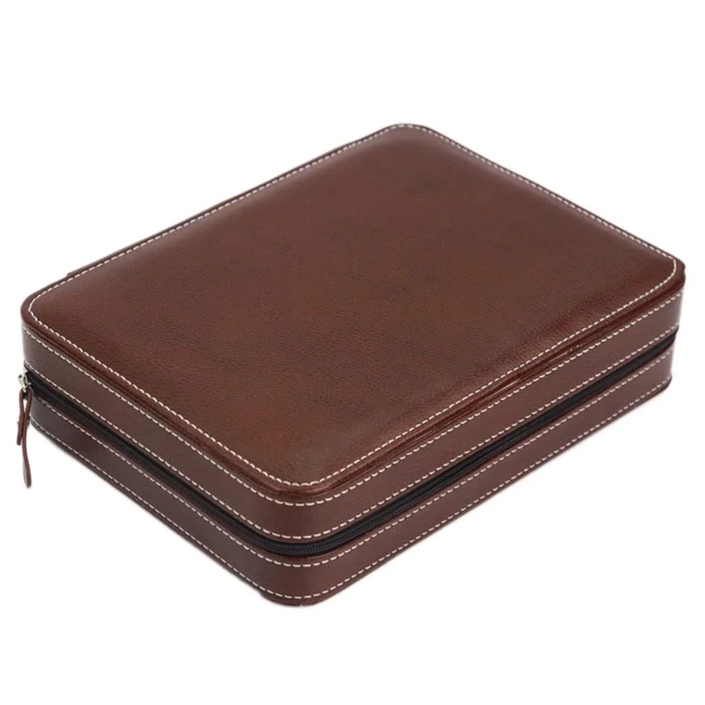 Caja de reloj de piel artificial, caja de almacenamiento portátil con cremallera para hombre (marrón, talla única)