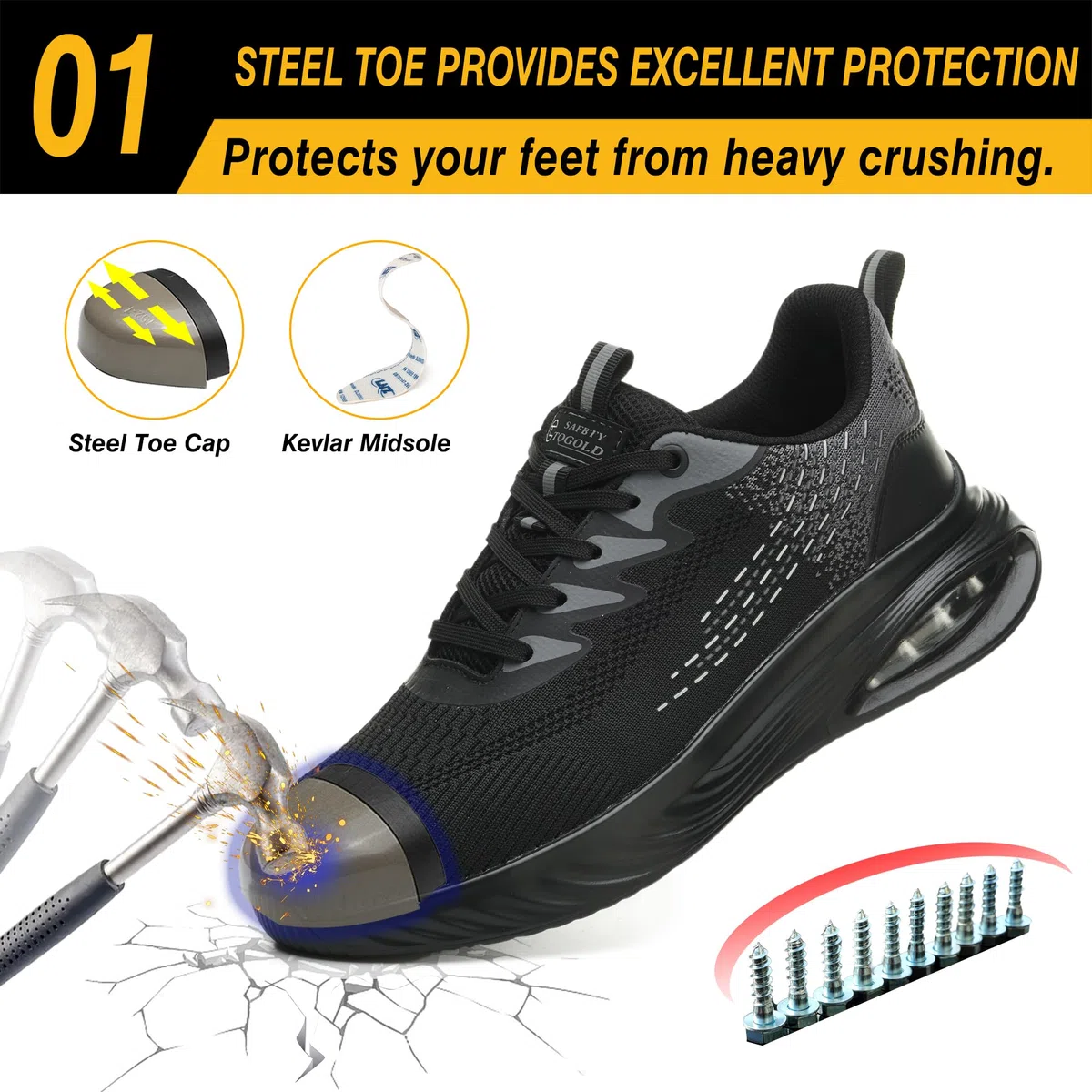 TQGOLD Zapatos de Seguridad para Hombre Mujer Ligero Zapatos de Trabajo Antideslizante Calzado de Seguridad con Punteras de Acero Transpirable Gr.35-46EU