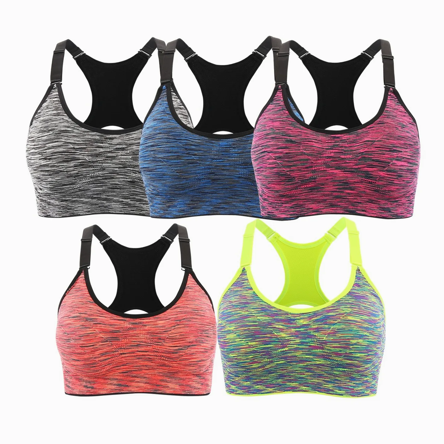 INIBUD – Sujetador Deportivo para Mujer, Lote de 5/3/2 S, M, L, XL, Sujetador de Deporte, con cojín extraíble sin Costuras sin Armadura