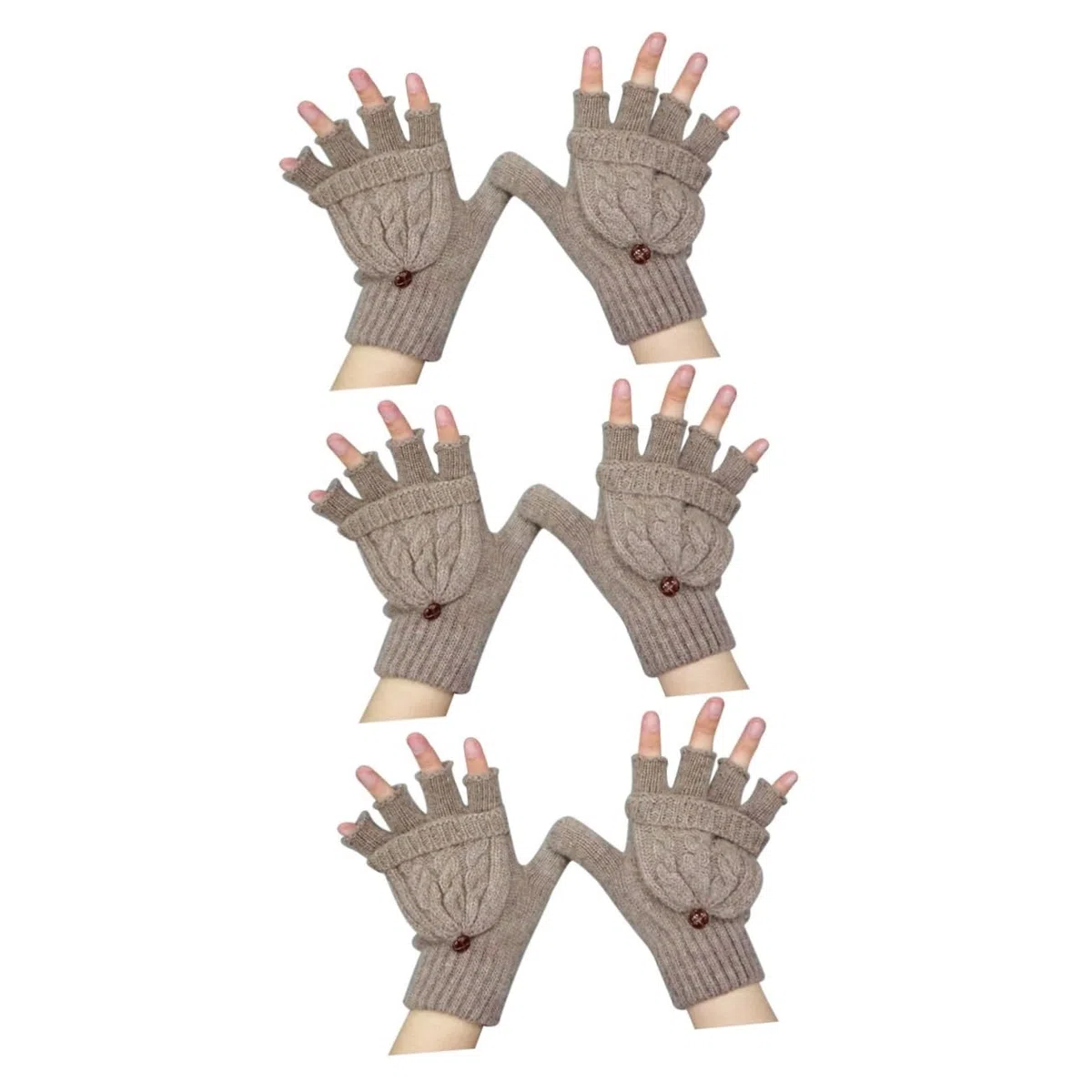3piezas Guantes De Lana Sin Dedos Para Mujer Cálidos y Cómodos Con Cubierta De Mitones Para Invierno Marrón
