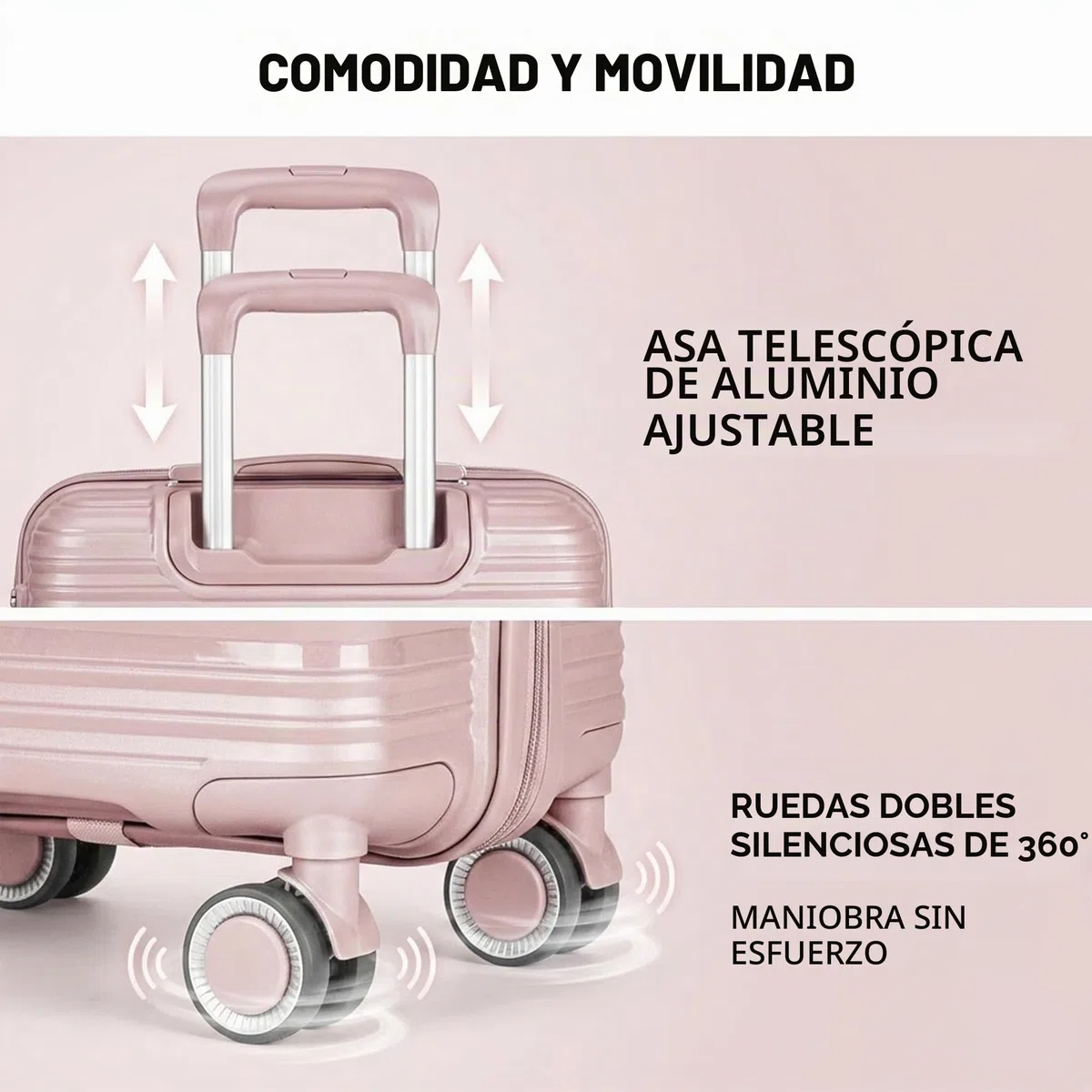 POSH Maleta de polipropileno – Bolsas de cosméticos, equipaje de mano, maletas y maletines medianos y grandes – Maleta de viaje con cerradura TSA y ruedas dobles silenciosas – apilable, Rosa
