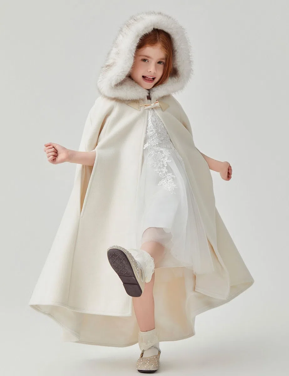 BEAUTELICATE Capa con Capucha Infantil para Niña Ideal para Bodas Fiestas de Invierno Navidad y Cospaly Disfraces Disponible de 2 a 16 Años,Marfil