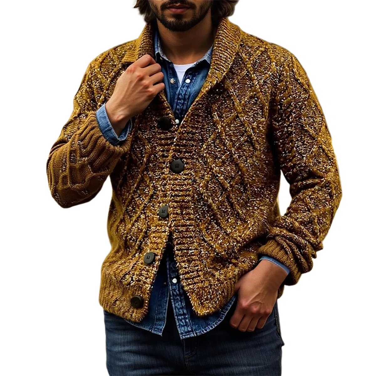 Jersey Cardigan Hombre, Chaqueta De Punto Hombre Básico Suéter De Punto De Manga Larga Invierno Cálido Slim Fit Jerséis Cárdigan con Cuello Chal Suéter Otoño Invierno