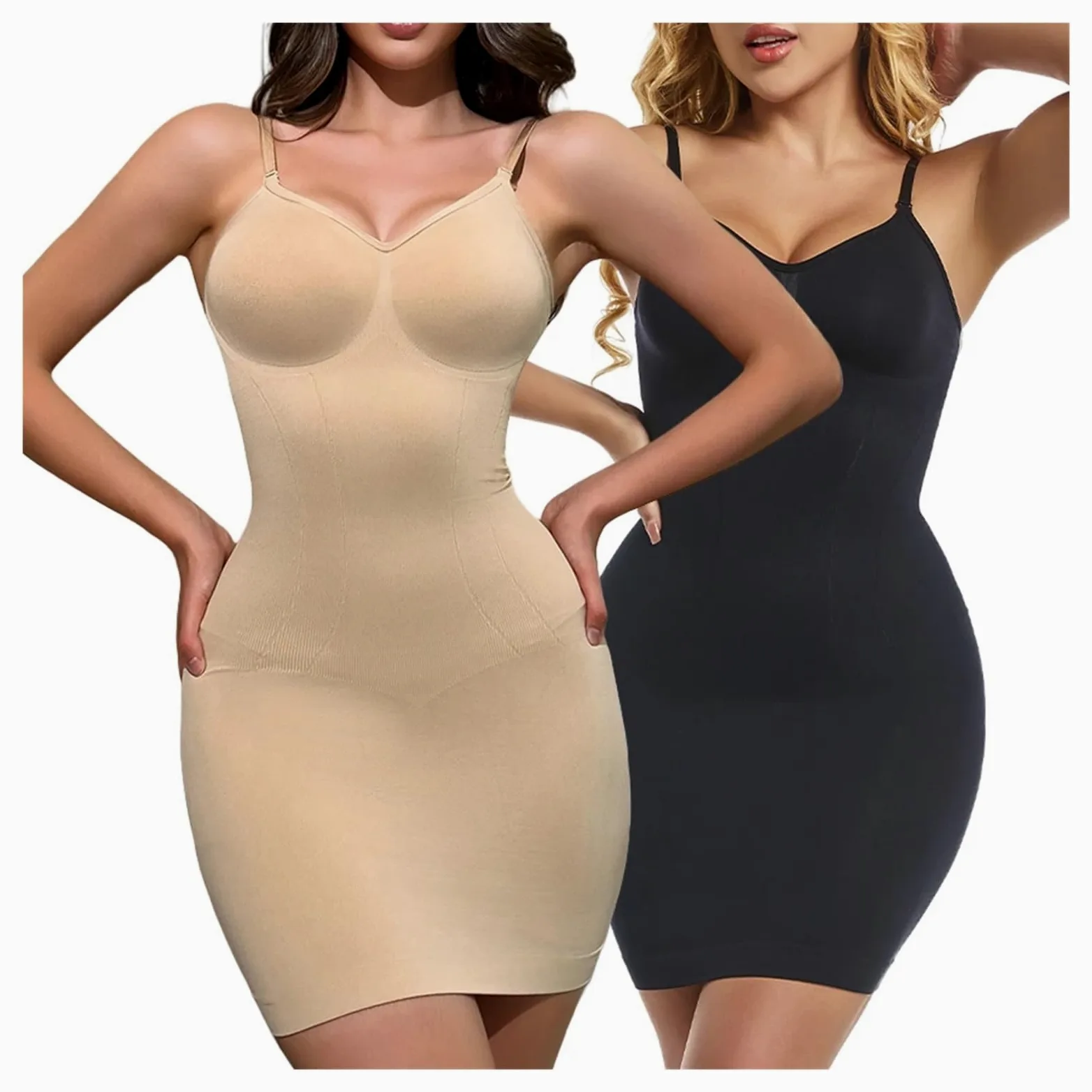 Vestido Moldeador Faja Moldeadora con Escote en V for Mujer, Prenda Interior Ajustada, Levanta glúteos, Control de Abdomen, sin Costuras, compresión Abdominal.(Black,XXXL)