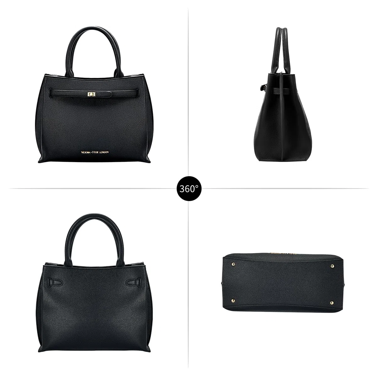 VICTORIA HYDE Bolso de Mano Grande para Mujer de Piel Sintética de Poliuretano, Negro, Elegante para Oficina y Trabajo