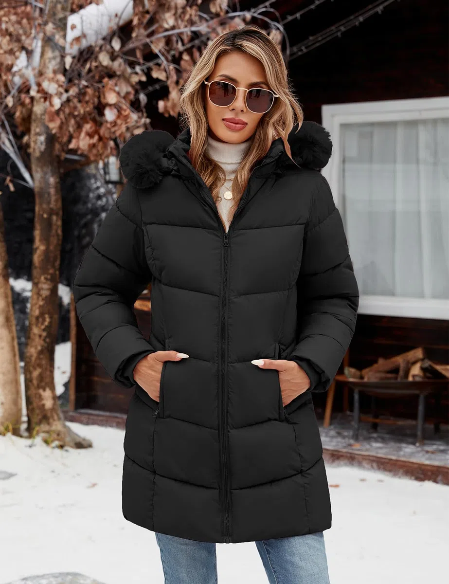 Vancavoo Parka Mujer Invierno Cálida Acolchada Larga Abrigo con Capucha