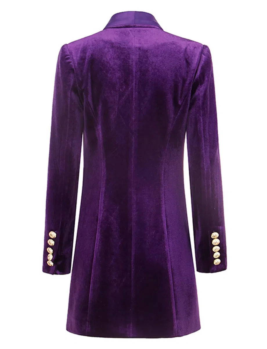 Mujeres Terciopelo Blazer Solapa Chal Doble Botonadura Traje Chaqueta Esmoquin para Formal Boda Prom