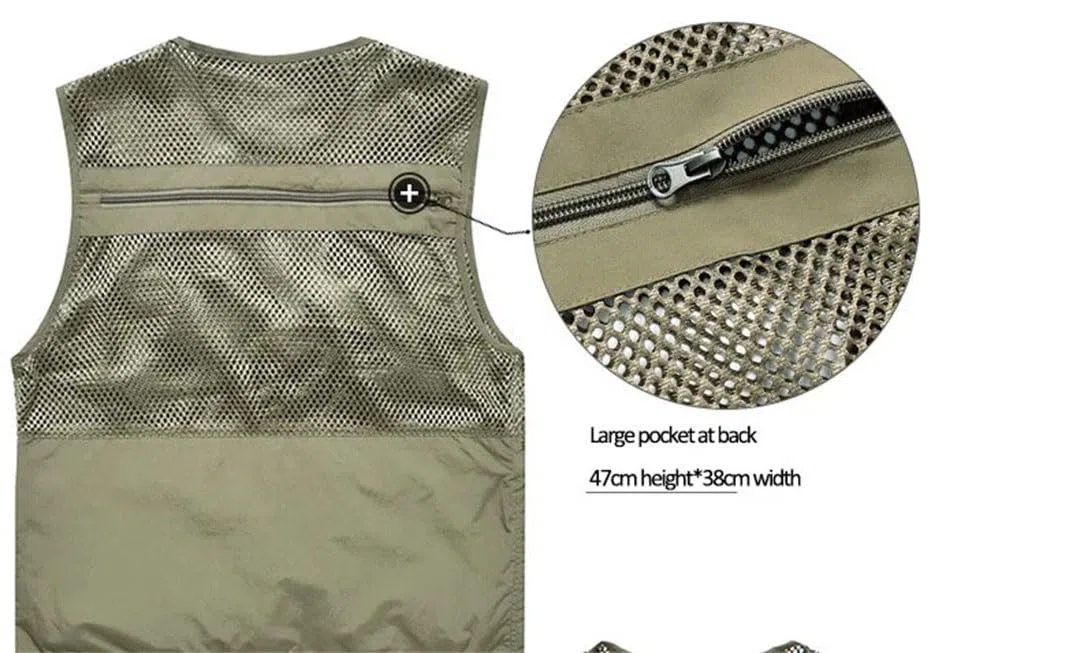 Chaleco de pesca de malla para hombre con múltiples bolsillos