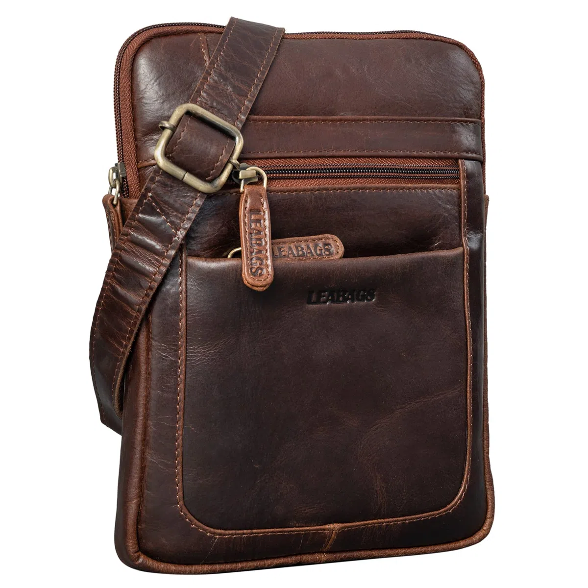 LEABAGS Bolso para Hombres y Mujeres | Bolsa de portátil de Cuero Genuino 15" | Bolso Bandolera con Correa | Bolso de Hombro | Bolsa mensajera | Bolsa de Trabajo | Bolsa de Profesor | Cow Saddle Horse