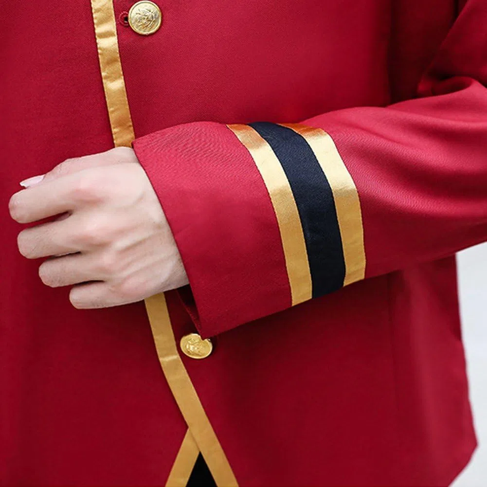 1 Conjunto De Uniforme De Recepción De Hotel con Sombrero, Uniforme Profesional De Hotel Rojo, Uniforme De Servicio De Manga Larga, Ropa De Camarero De Recepcionista De Hotel