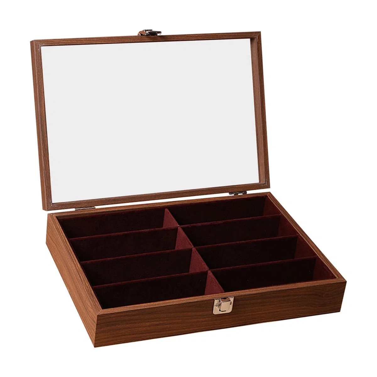 #N/A/a Organizador de Gafas Bandeja para Ordenar Lentes Caja de Exhibición de Madera 8 Espacios con Revestimiento Suave Adecuado para Organización en Casa Y, con Tapa de Nogal, universal