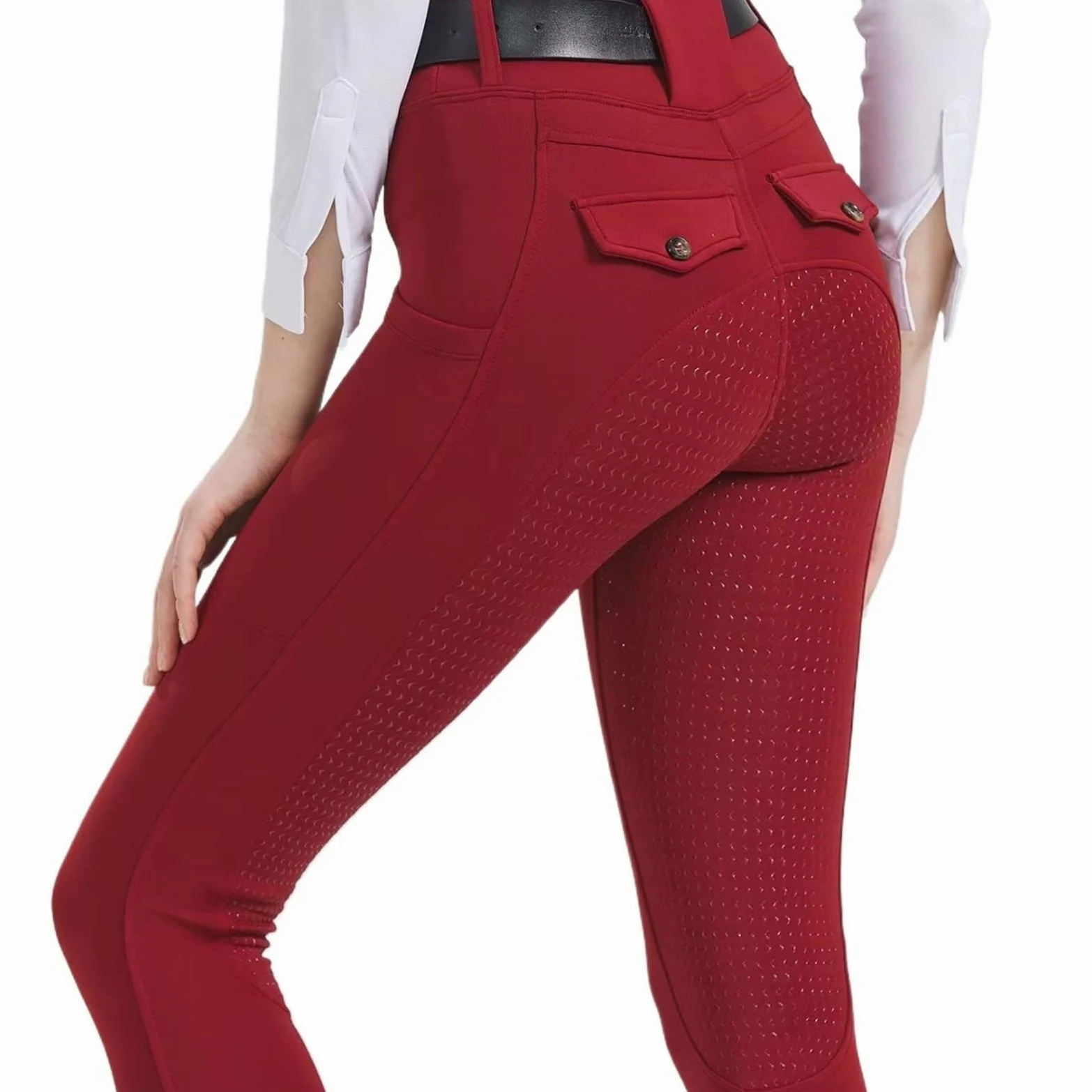 Mallas De Equitación For Mujer, Con Parche En La Rodilla, Pantalones, Entrenamiento Bolsillos Para Montar(XL (60-65kg))