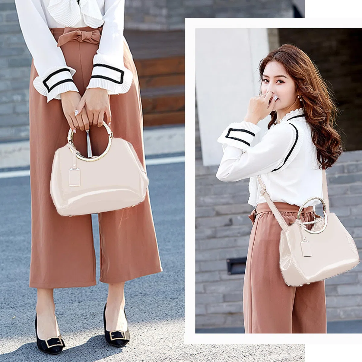 AINUOEY Mujer Bolsos de Mano Casual Bandolera Marca Mediano Totes Antirrobo Hombro Italianos PU Cuero 76609 1 Piezas Piszkosfehér
