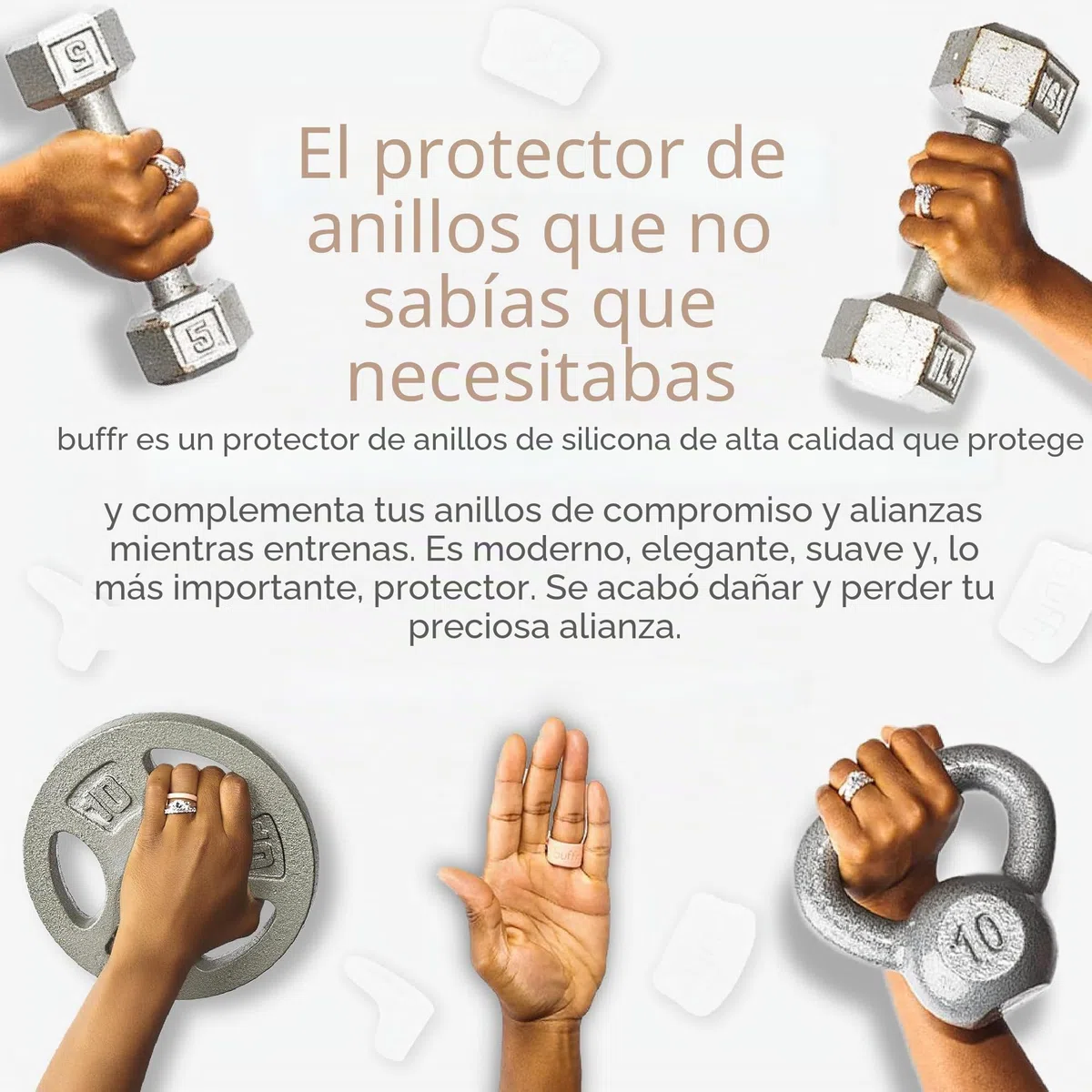 BUFFR Anillos de boda de silicona para mujer, protector de anillo para entrenamiento, anillos de compromiso y anillos de boda para levantar pesas, protector de cubierta de anillo