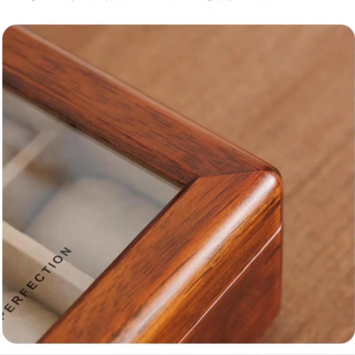 Cajón Relojero de Madera Maciza con 8 Ranuras Tapa de Cristal Nogal Expositor Organizador para Hombre Mujer, 8 Slots-Forro de Terciopelo Negro, Madera Maciza de Teca Dorada