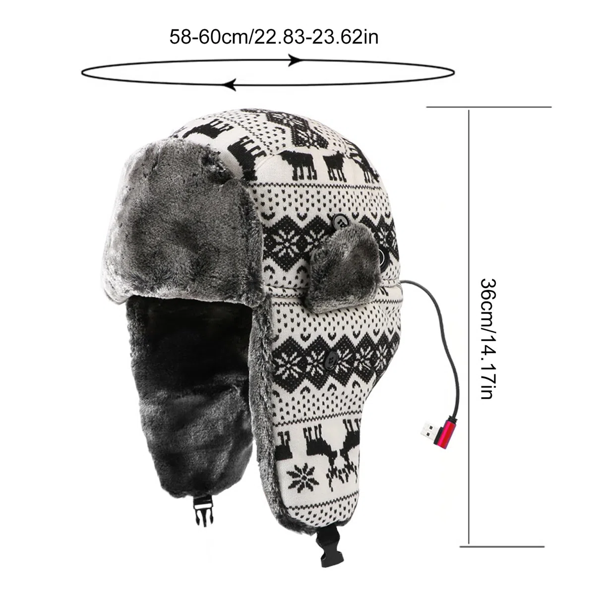 Gorro calefactor USB genérico, cálido y suave de felpa con tres ajustes | Cubierta para cabecera Ushanka con calefacción, para ciclismo, caminar, caminos, pesca, hombres, mujeres, adolescentes, él y