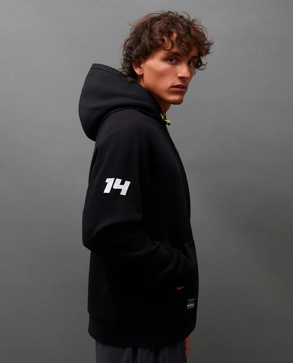Kimoa - Sudadera ASTON MARTIN F1 2024 Fernando Alonso - Sudadera Hombre con Capucha, Sudadera Cremallera Hombre - Tejido Reciclado