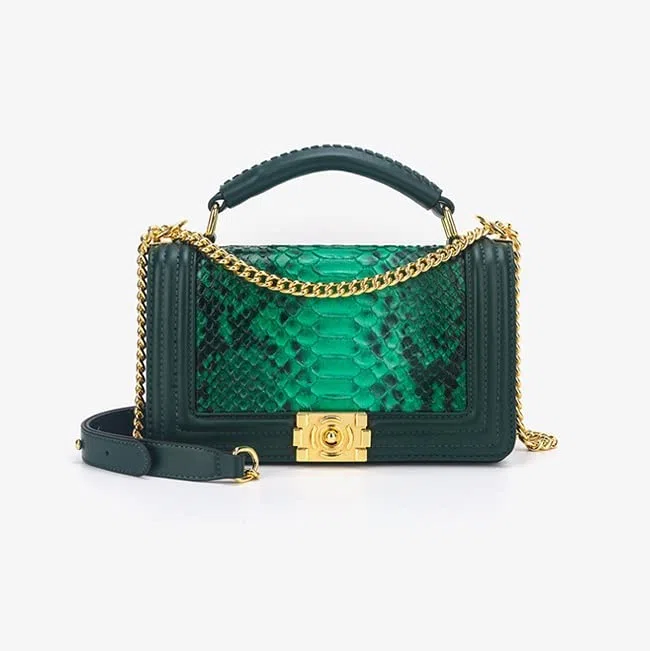 Bolso de Mano Tipo sobre de Piel de Serpiente Genuina Hecho a Mano para Mujer, Bolso de Mano para Uso Diario, Boda, cóctel, Fiesta, Viaje (Verde)