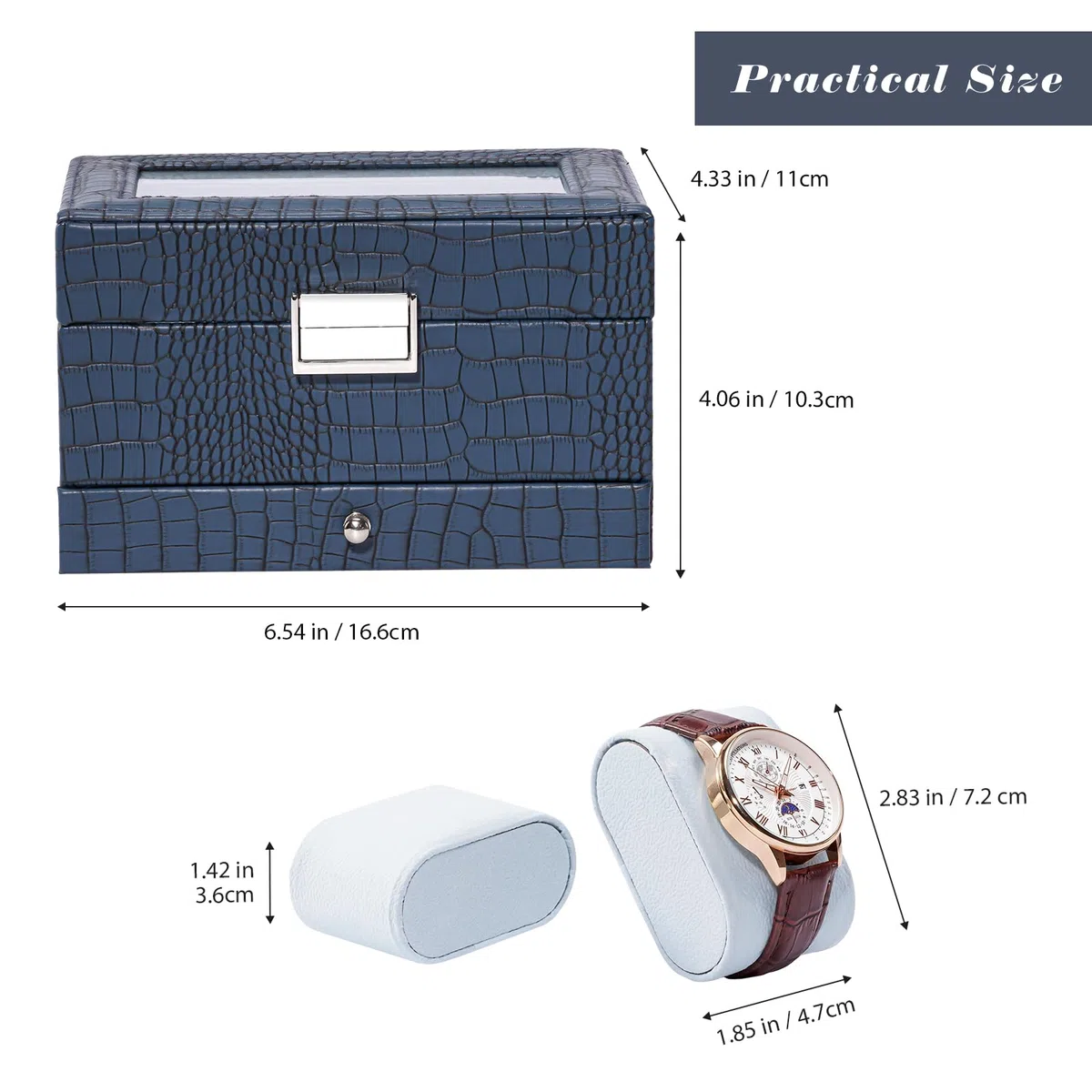 Caja para relojes para hombre, estuche de exhibición de 3 ranuras con cajón, estuche para relojes de hombre con tapa de cristal, organizador de almacenamiento de joyas y relojes de 2 capas p