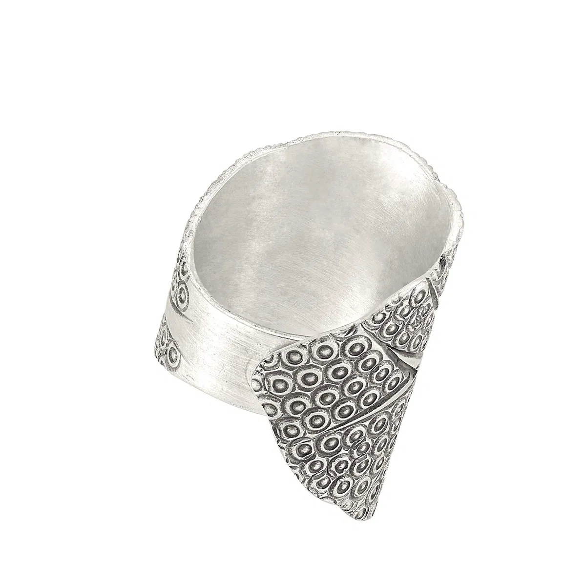 81stgeneration Hill Tribe Anillo de Plata con Forma de Árbol | Anillo Ancho Ajustable con Patrón de Círculo Grabado | Joyas Únicas Inspiradas en la Naturaleza para Mujer | Anillos de Hojas Bohemios