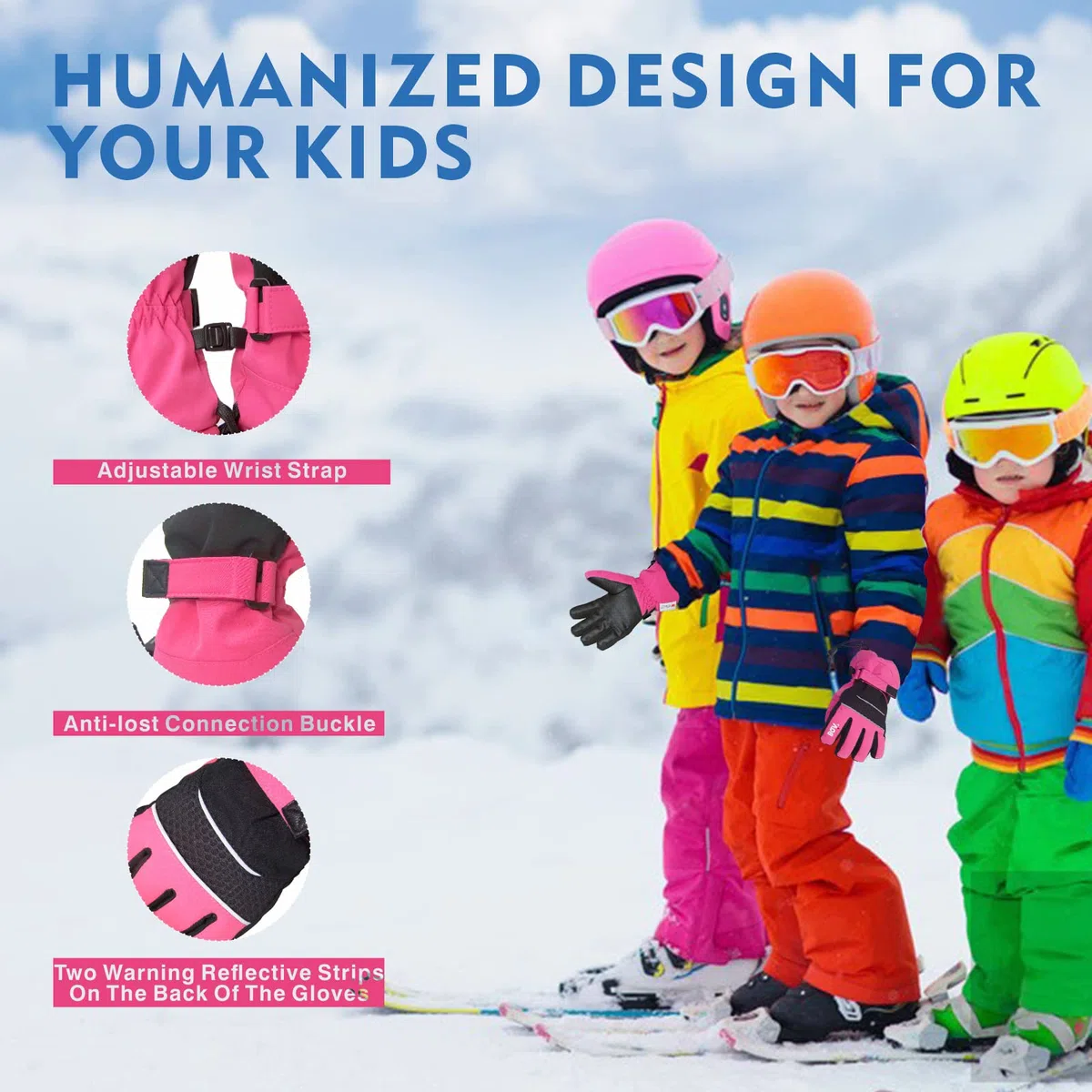BQA Guantes de esquí para niños, Impermeables, para Invierno, Clima frío, Snowboard, Nieve, Guantes cálidos para niños y niñas