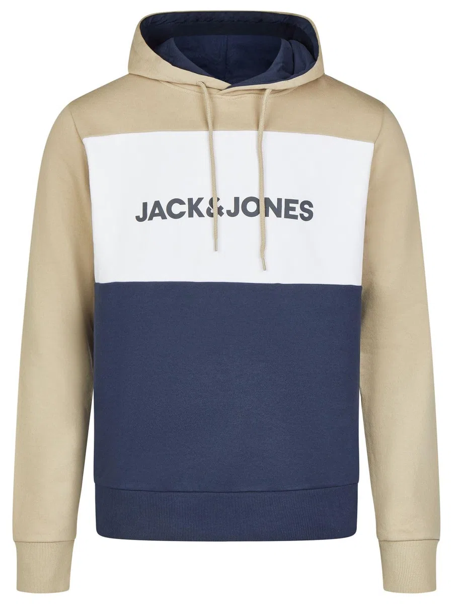 JACK & JONES JWHLOGO - Sudadera con capucha para hombre con estampado de bloqueo de bloqueo regular y talla grande, color verde, azul, beige, azul marino, S, M, L, XL, XXL, 3XL, 4XL, 5XL, 6XL, 7XL