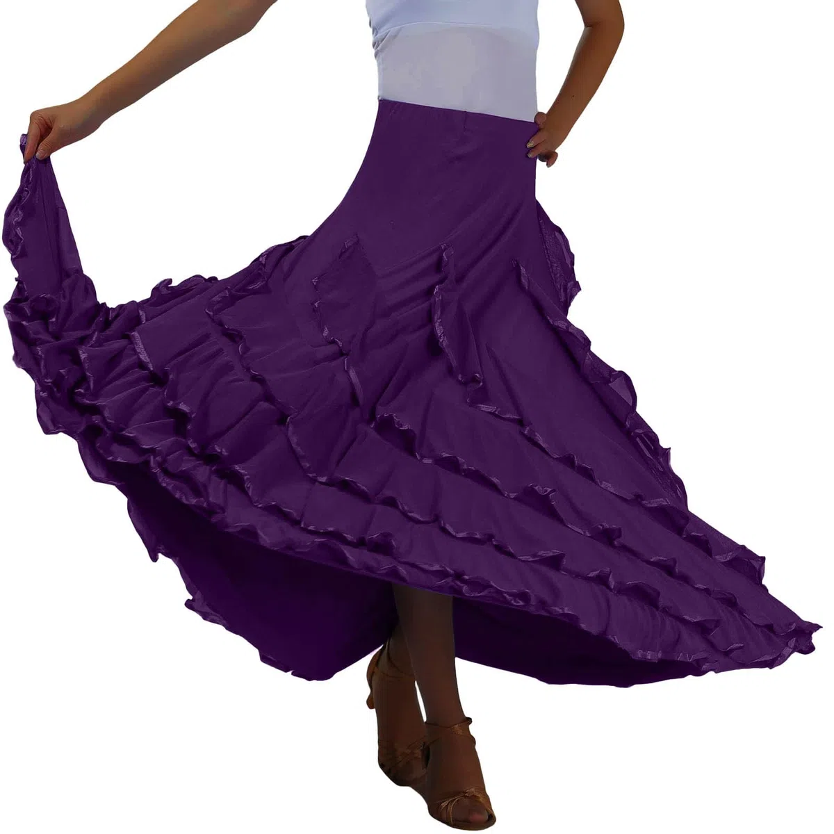 Genérico Faldas Midi Mujer - Falda De Baile Tradicional EspañOla para Mujer con Capas Y Elegante Vuelo para Actuaciones
