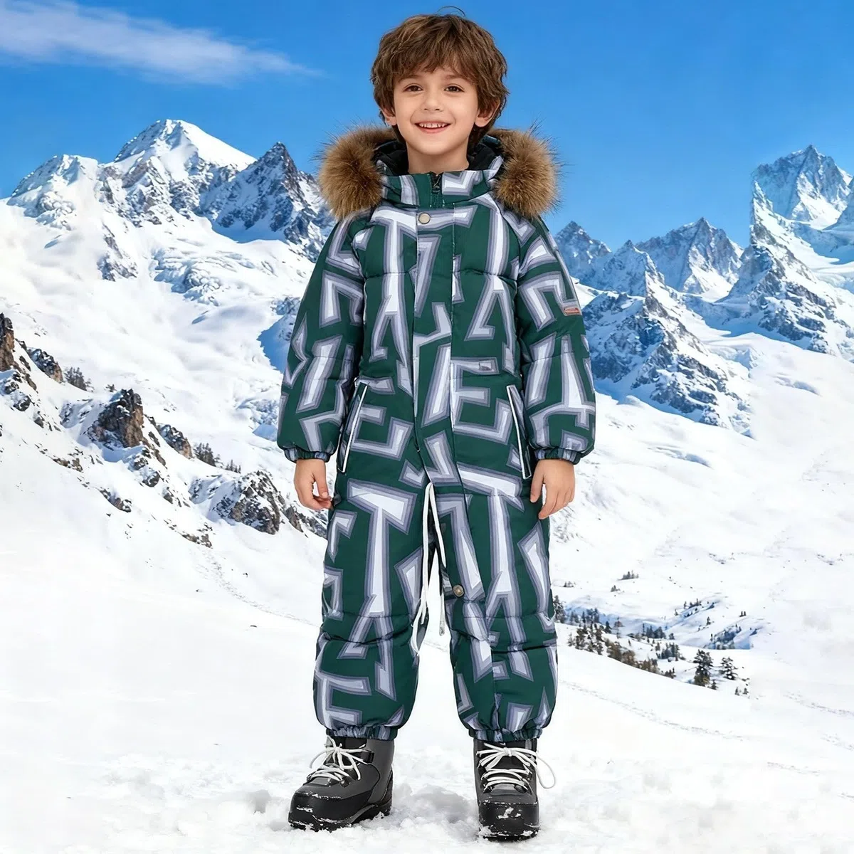 Traje de nieve para niños y jóvenes, forro polar, traje de esquí térmico, mono de esquí resistente, chaqueta de plumón impermeable, resistente al viento, traje de invierno con capucha extraíble, mono