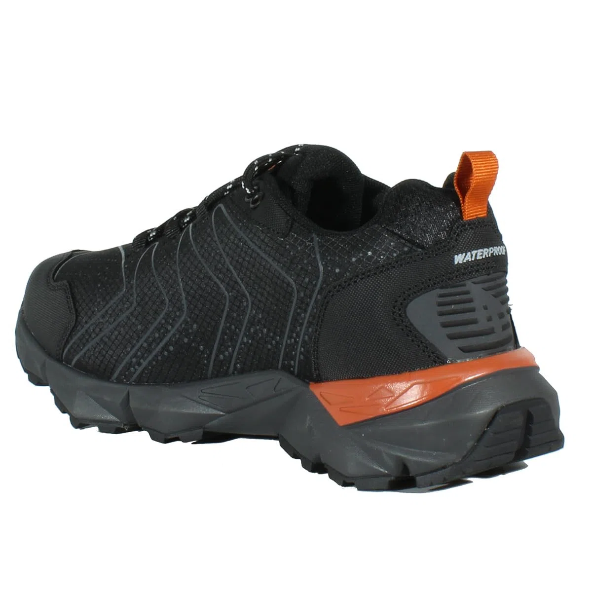 HI-TEC - Zapatillas Trekking Hombre Kinyeti WP | Zapatillas Montaña Hombre, Senderismo | Pies Secos con Membrana Impermeable, Tracción Óptima, Cómodas | Black/Orange Rust, 44