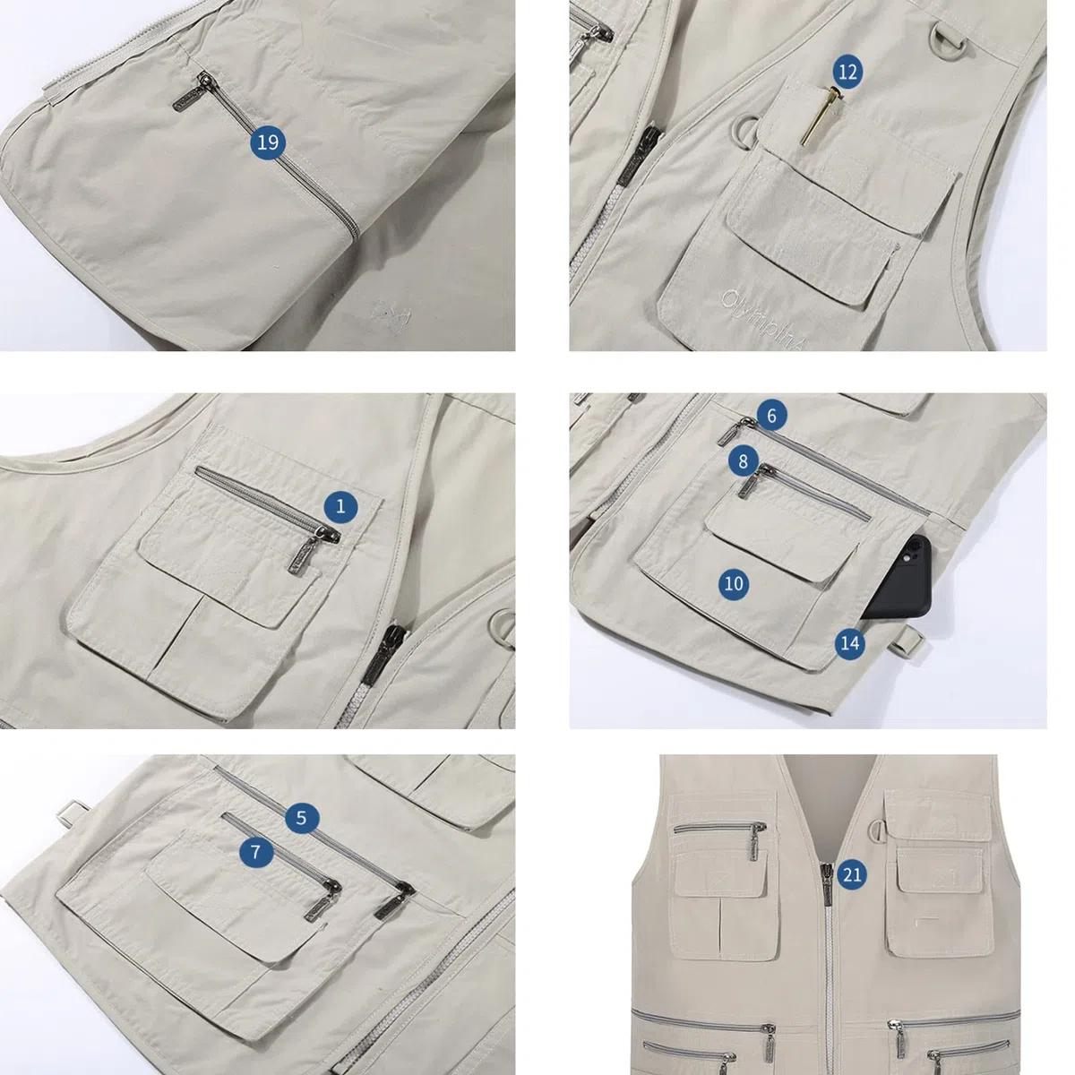 Hombre Chaleco 16 Pocket Chaleco Exterior Algodón Chaleco De Pesca Acampa Fotografía Chaquetas Sin Mangas Casual Jeans Outerwear Gilet 003-7XL