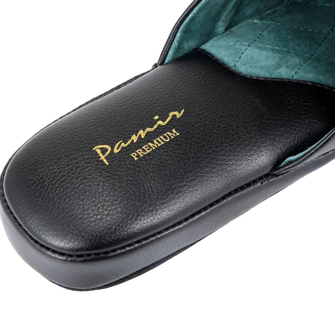 Pamir Pantuflas de piel auténtica para hombre con suela de espuma viscoelástica y suela de piel, talla 9 de ancho
