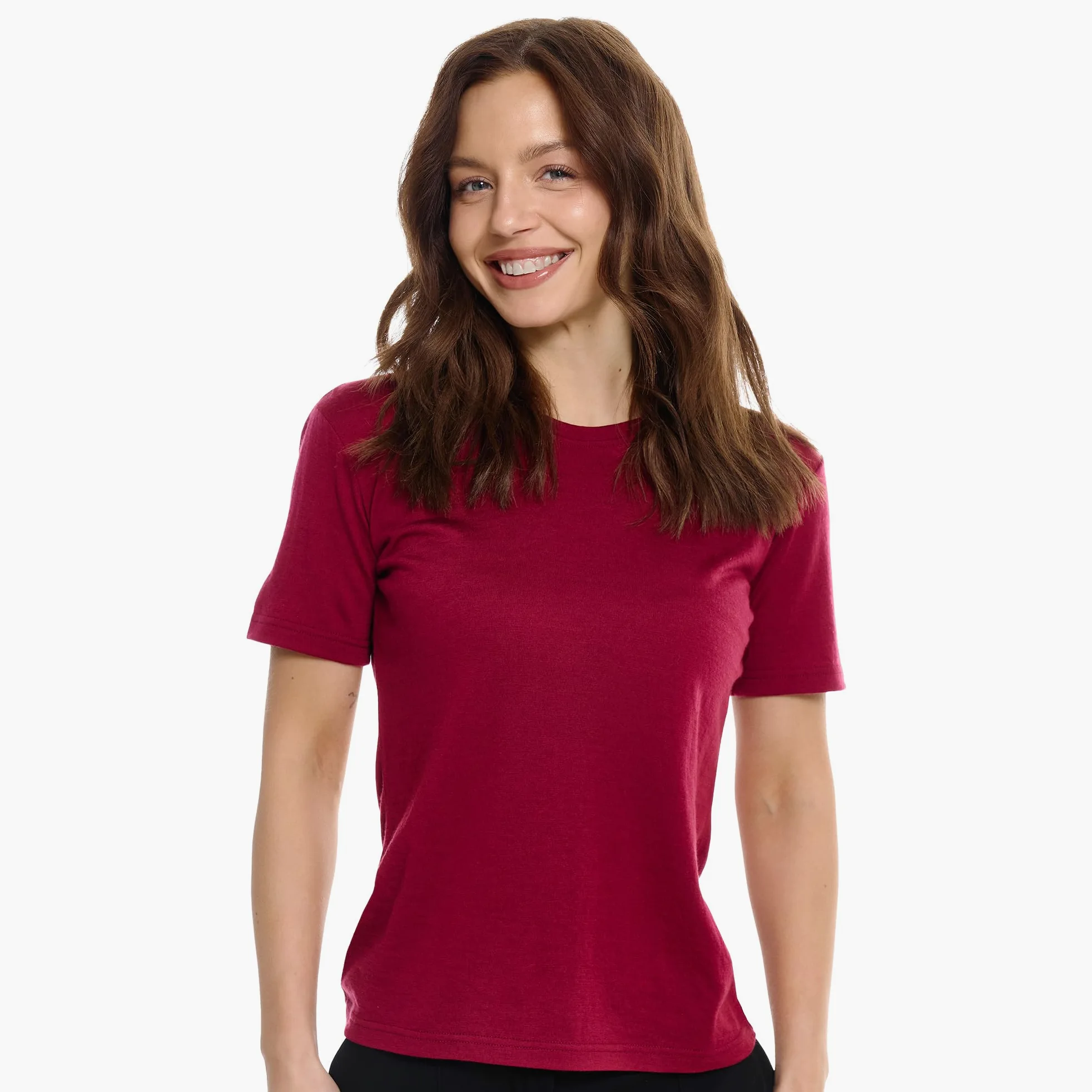 Merino.tech Camiseta Termica Lana Merino Mujer - Ropa Interior Base Layer 100% Lana Merino para Mujer (Small, Dark Red Crewneck)