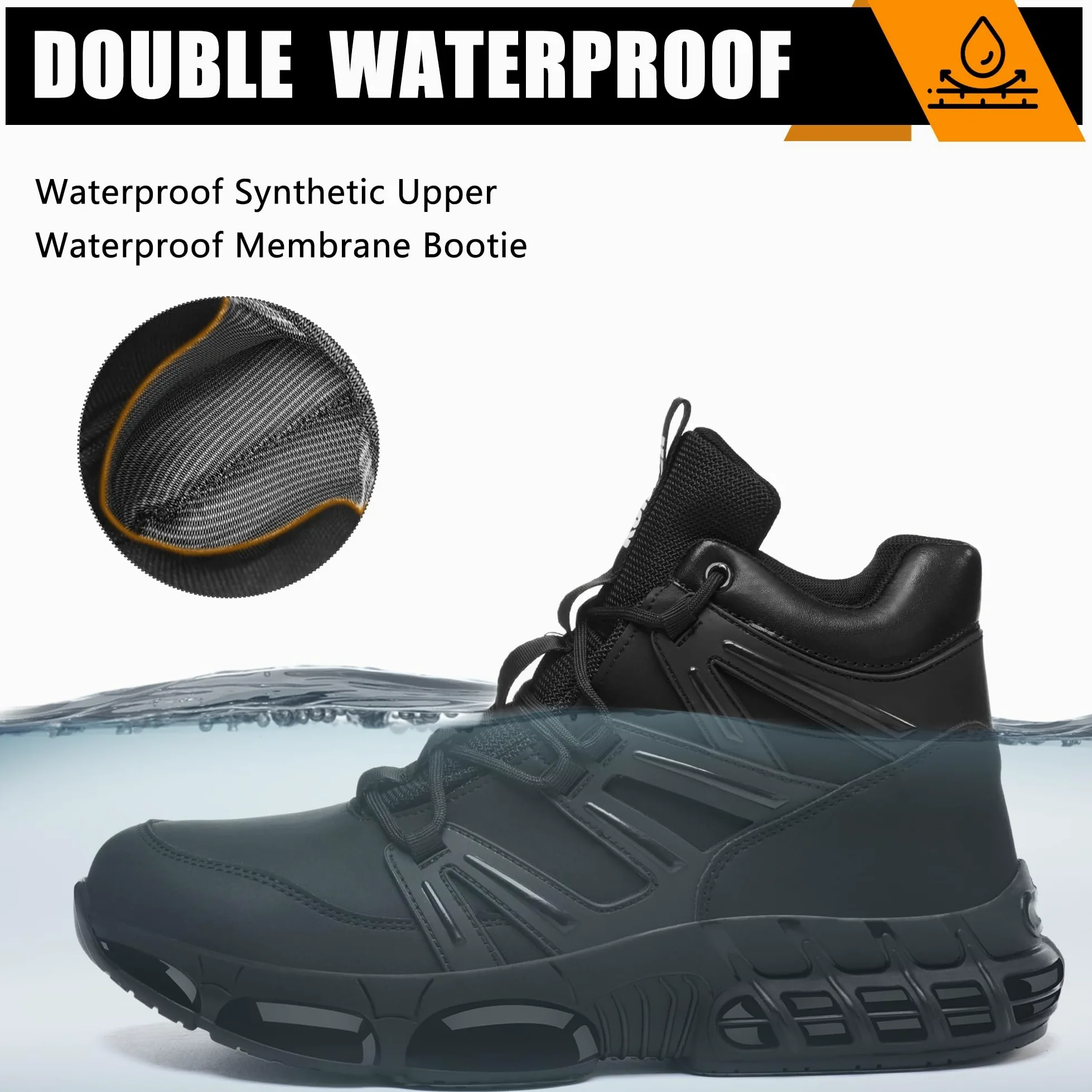 Botas de Seguridad Impermeable Botas de Trabajo Hombre Mujer | Cuero sintético+lengüeta cerrada, Zapatos de trabajo punta de acero+Kevlar, EN ISO 20345, suela aire, Zapatos de Seguridad