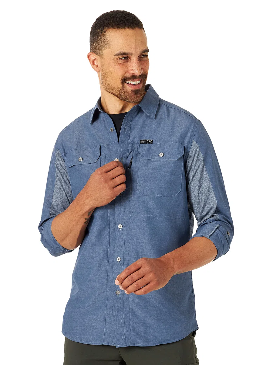 ATG by Wrangler Men's Long Sleeve Mixed Material Shirt Camisa Hombre