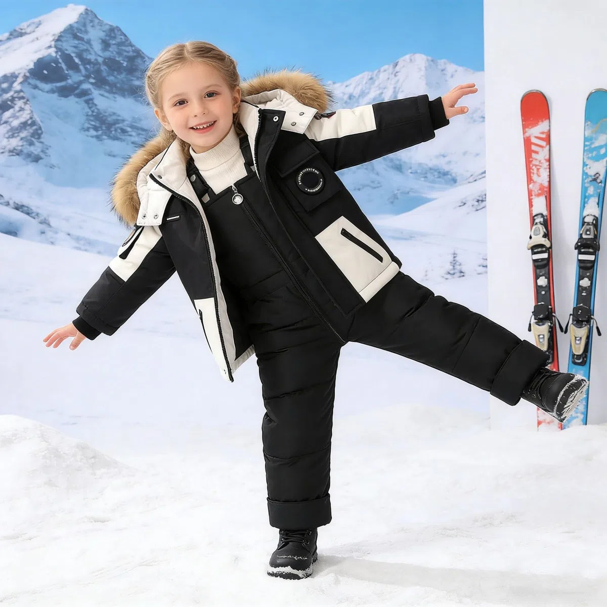 Genérico Mono De Nieve NiñO,Traje De Nieve De Invierno Aislante para NiñAs Mono De Esquí con Peto Y Chaqueta para Jugar Al Aire Libre En Climas FríOs