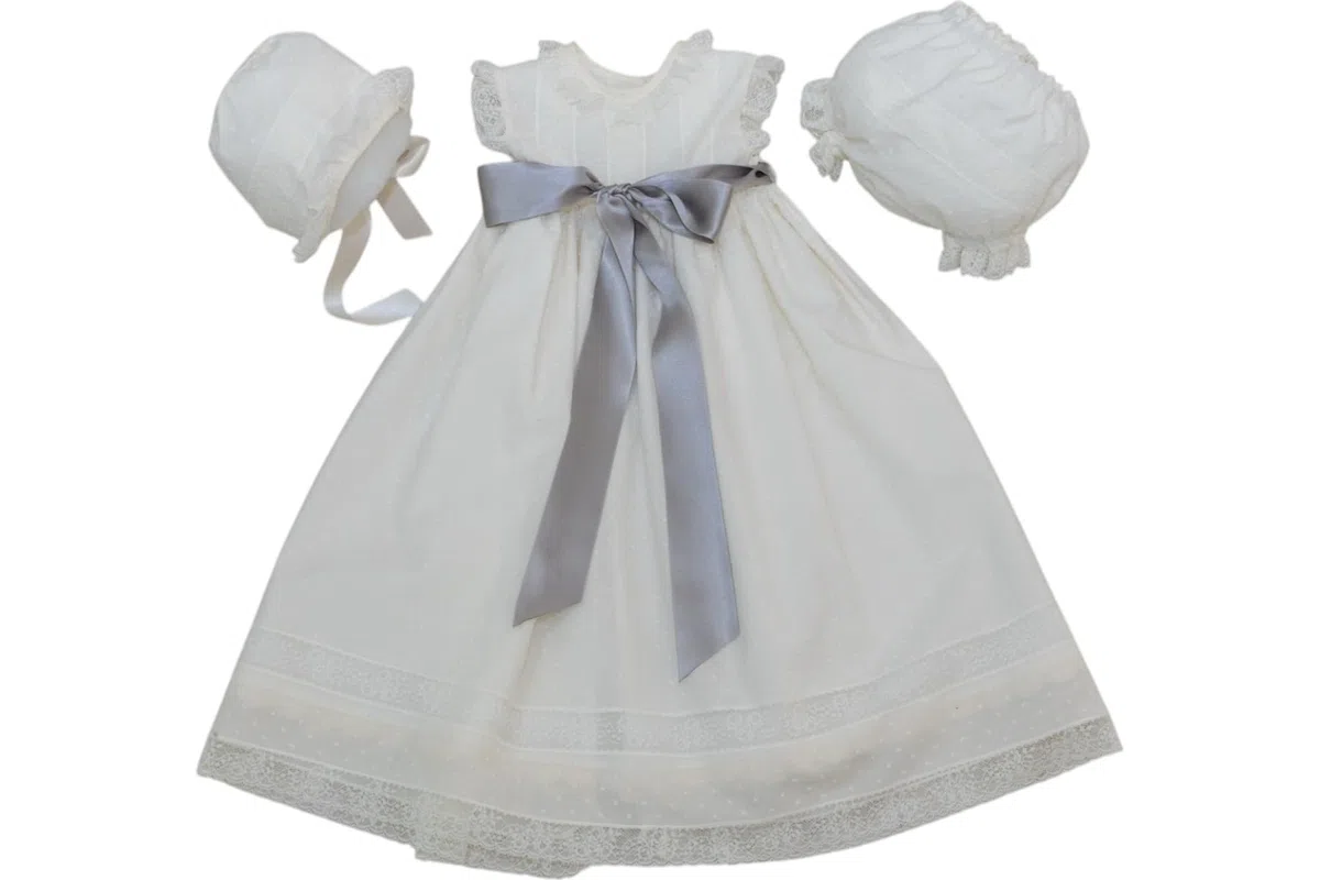 Nenel Traje de bautizo para bebé – Faldón bautismal unisex – Vestido de ceremonia bautismal para bebé – Modelo París