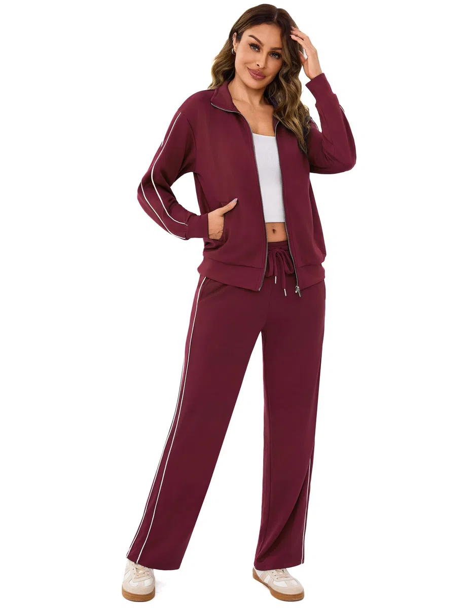 Terecey Conjunto Chándal Mujer 2 Piezas – Chandal Completo Mujer Sudadera con Manga Larga y Cremallera Pantalón Recto con Cordón Ropa Deporte para Diario y Ejercicio