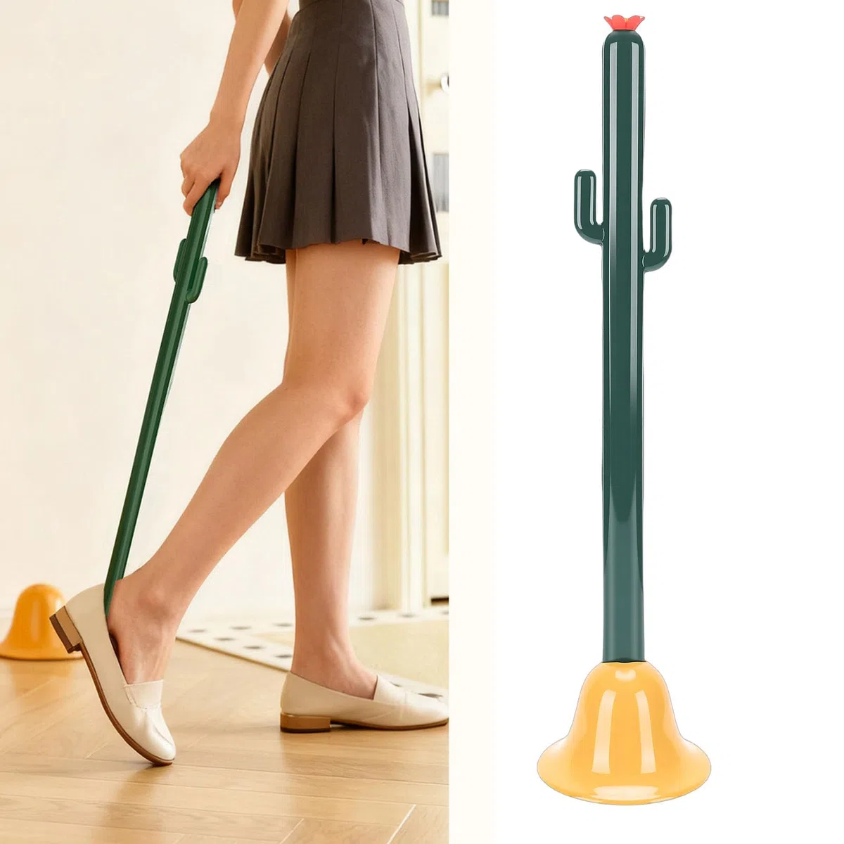 Zunate Calzador con Largo, Bastón Auxiliar para Zapatos en Forma de Planta con Base para Uso Doméstico, Calzador Ergonómico para Personas Mayores, Cuerno para Botas sin Curvas para Decoración de
