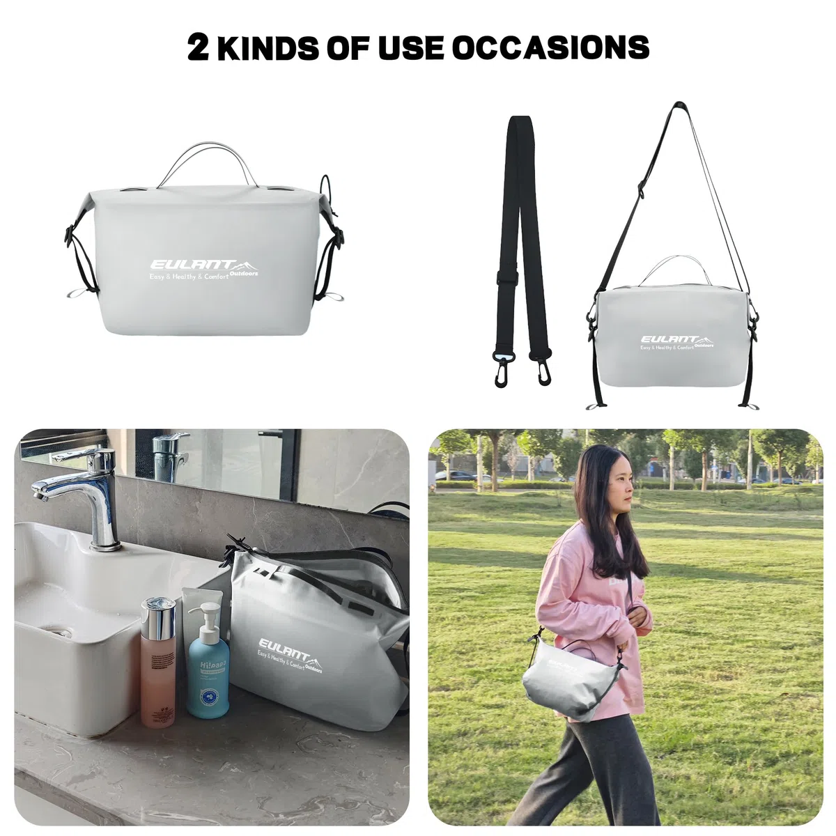 EULANT Neceser de viaje con asa para hombres y mujeres, organizador resistente al agua, bolsas de cosméticos de gran capacidad para accesorios de tocador, viajes, viajes de negocios, Gris (2 Pack