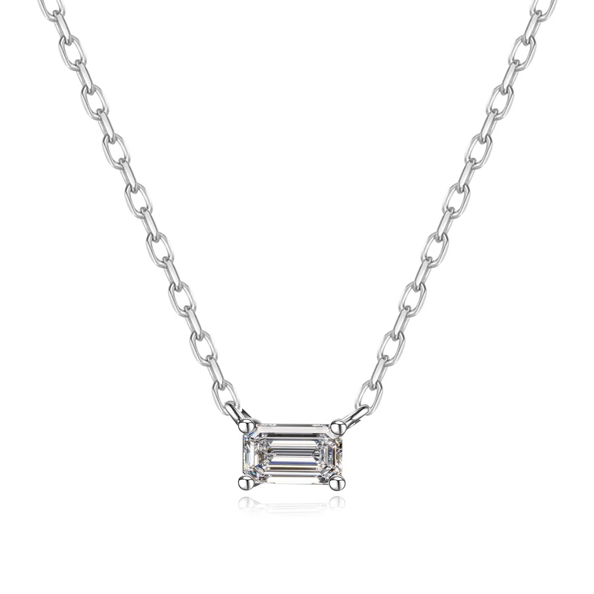 FANCIME Collar de diamante solitario con corte esmeralda, colores D-E, pureza VS diamante 925 plata de ley 925, regalo de joyería para mujer y ella, longitud de la cadena: 40 + 5 cm