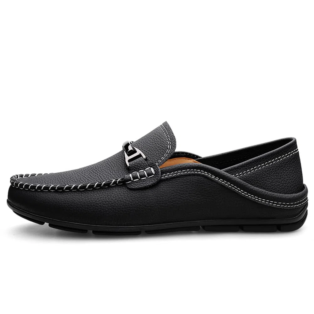 Mocasines casuales de piel auténtica para hombre, mocasines de vestir para uso diario, Black, 45 1/3 EU