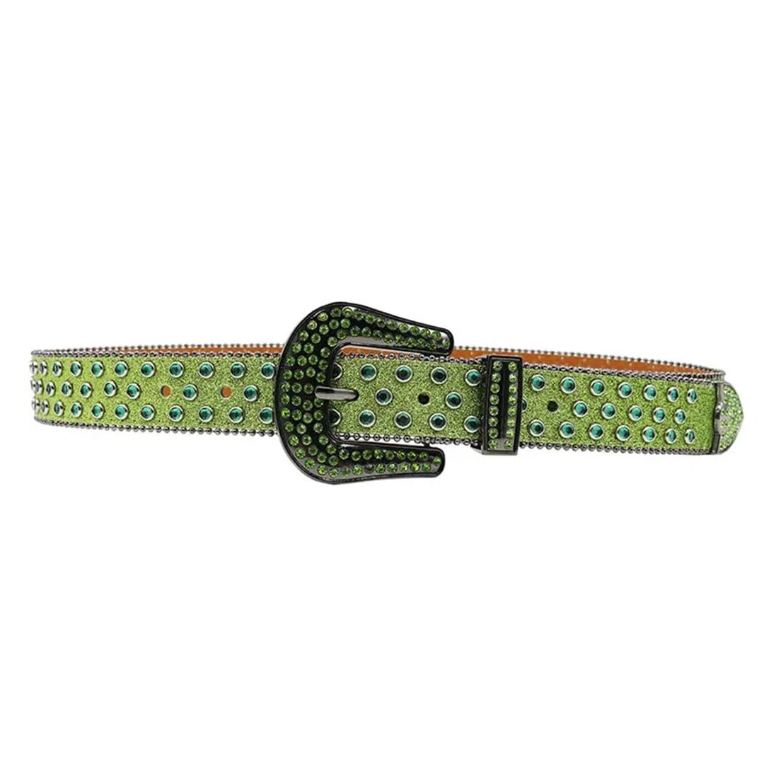 Cinturón de piel suave con diamantes de imitación para mujer, unisex