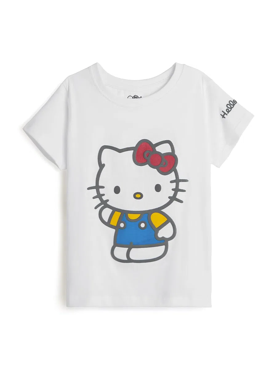 The Souled Store Camiseta oficial de Hello Kitty: Kitty White para niñas, manga corta, cuello redondo, estampado de ajuste regular, de algodón