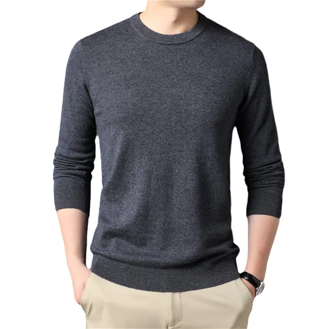 Suéter de lana de los Hombres Otoño Invierno O-Cuello Pullover Grueso Cálido Knitwear Cachemira Suéteres, gris, M