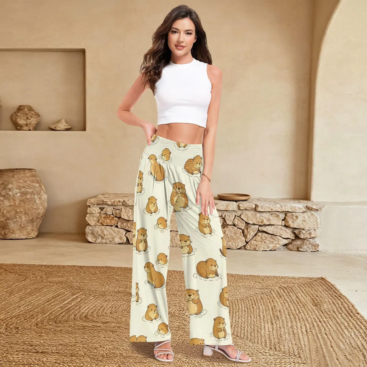 Otter Ray - Pantalones largos casuales para mujer, ligeros, elásticos, ropa de descanso