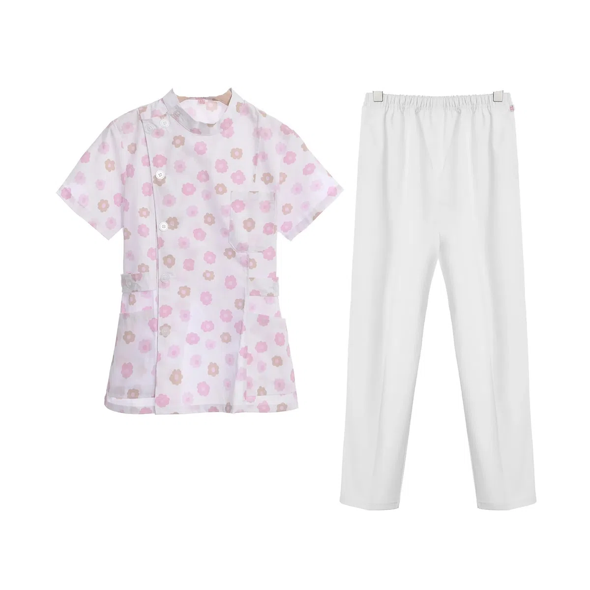 Uniforme de Enfermera Uniforme de Enfermera y médico, Ropa de Mujer, Traje de enfermería de Dos Piezas, Bata de Hospital for salón de Belleza(Pink White,XXL)
