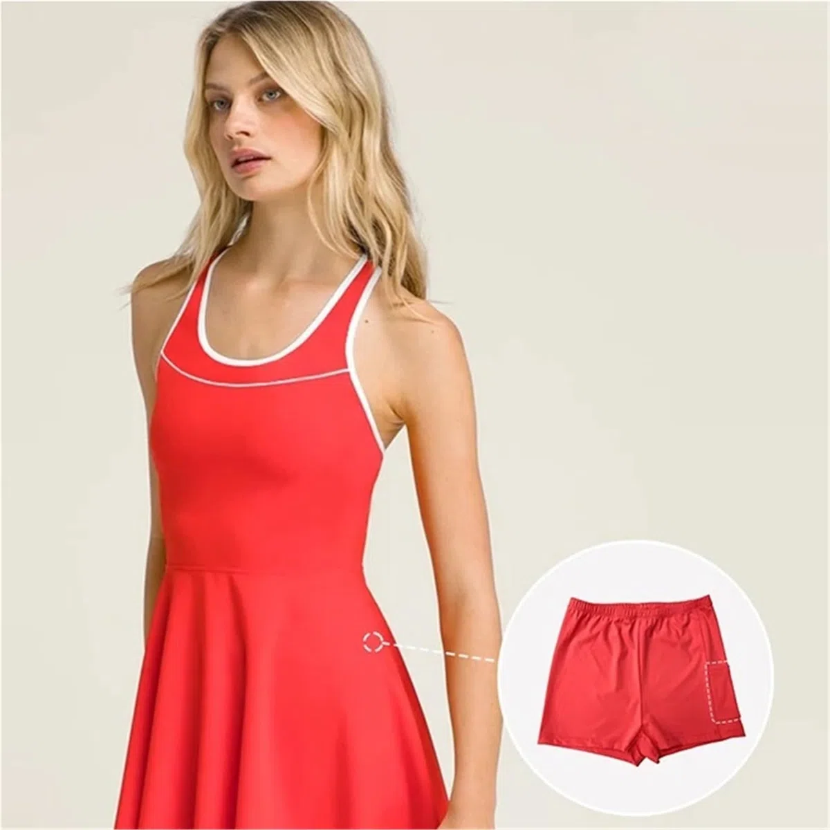 Vestido Tenis Mujer Vestido de Tenis una Pieza for Mujer, Vestidos con Espalda Cruzada y Cuello Redondo Pantalones Cortos Interiores Separados, Faldas Deportivas sin Mangas Bolsillos