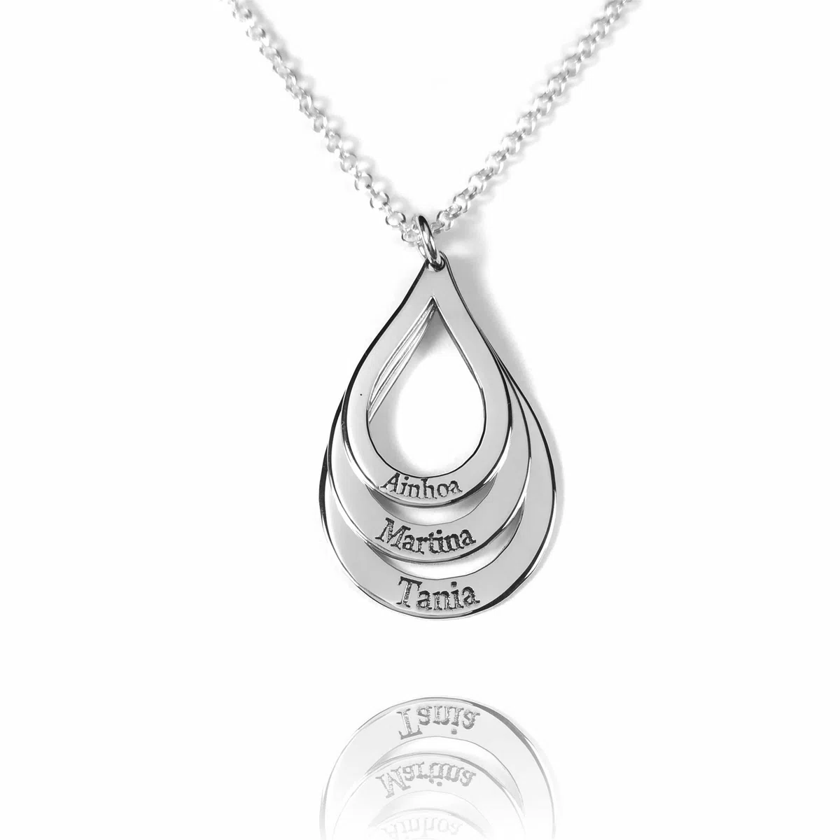 Collar para Mujer Triple con Nombres Personalizados-Fabricado en Plata de Ley 925/1000-Regalo día de la Madre-Regalo Navidad-Regalo personalizado. Modelos 3 Gota
