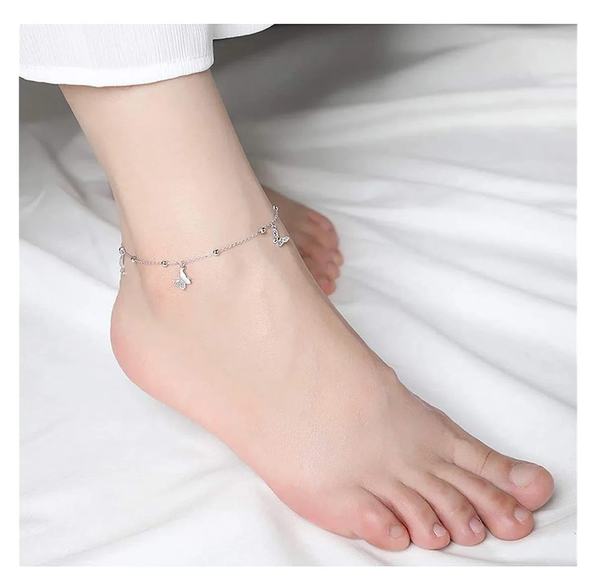 Tobillera ajustable de plata de ley 925 con diseño de mariposa, 25 cm, circonita cúbica 3A, tobillera ajustable