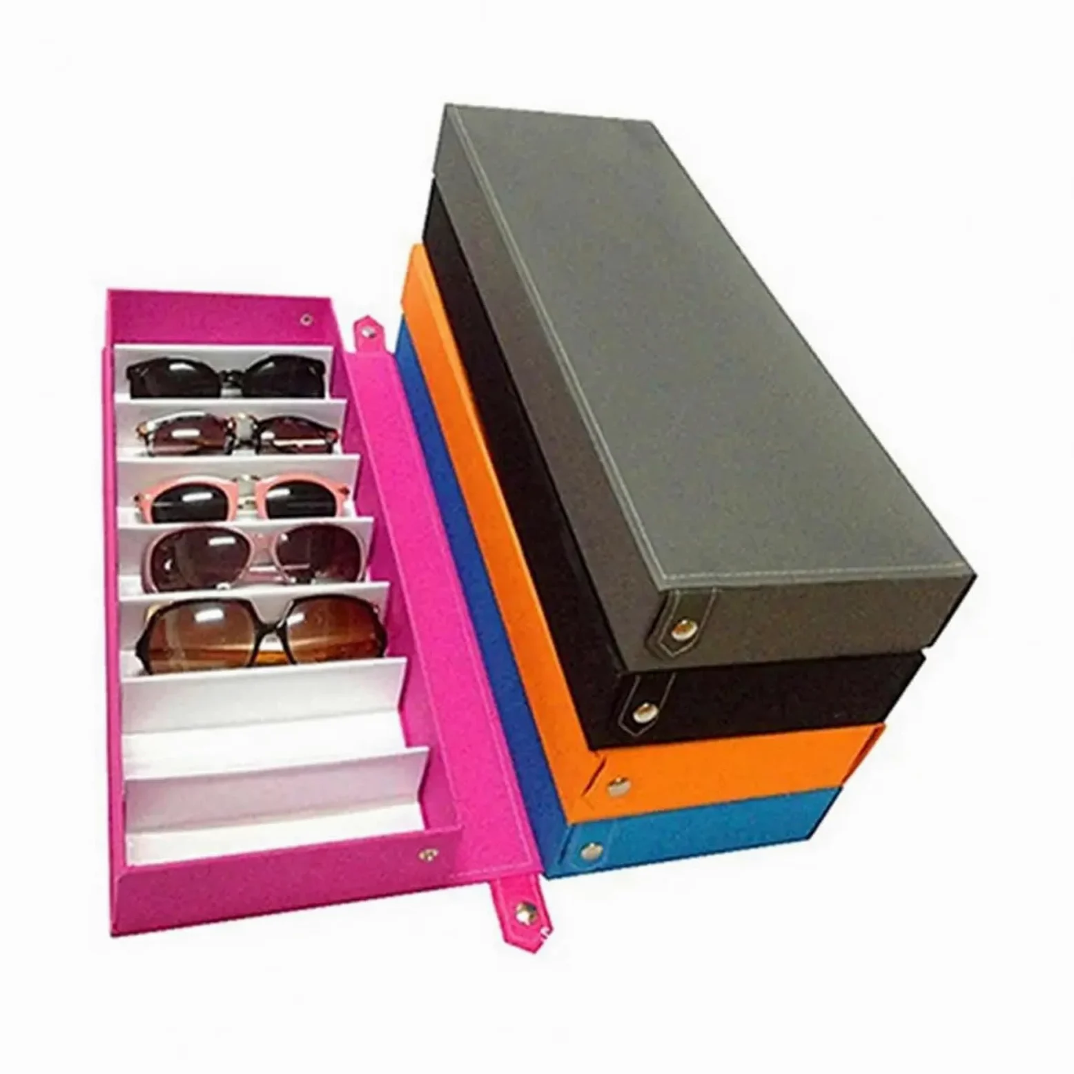 Bandeja expositora para gafas, Caja de almacenamiento joyas y gafas sol multicolor 8 rejillas(Pink)